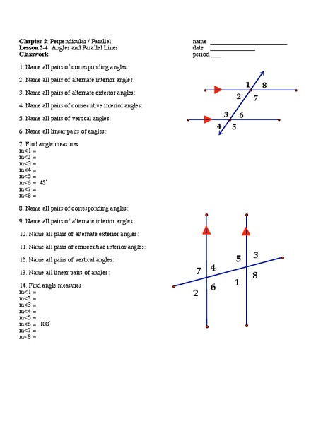 Angles and Parallel Lines Worksheet