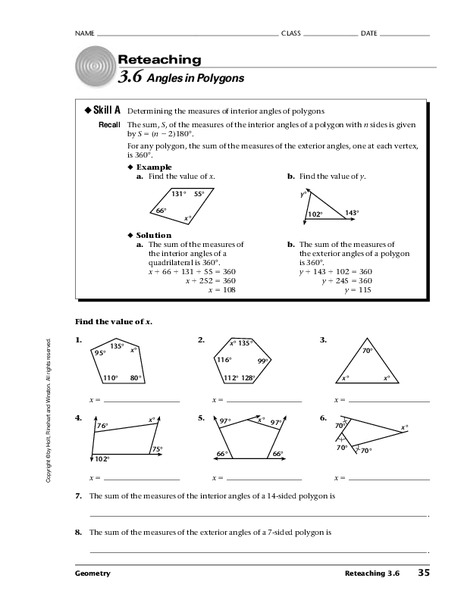 Angles in Polygons Worksheet