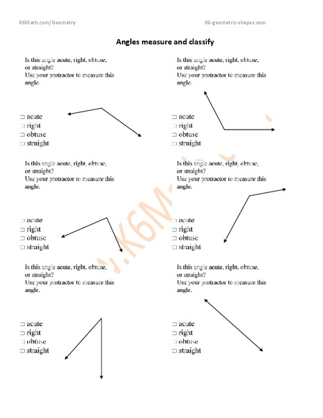 Angles measure and classify Worksheet