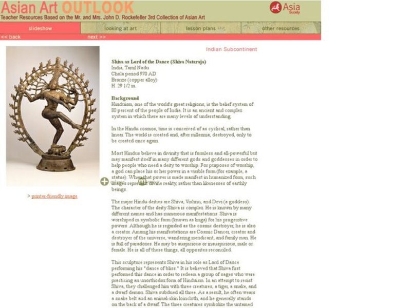 Nataraj Shiva as Lord of the Dance Lesson Plan