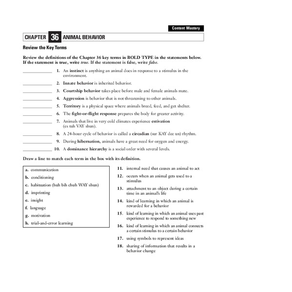 Animal Behavior Worksheet