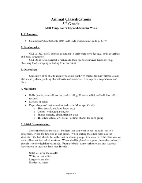 Animal Classification Lesson Plan