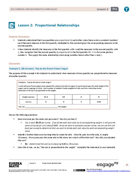 Proportional Relationships Lesson Plan