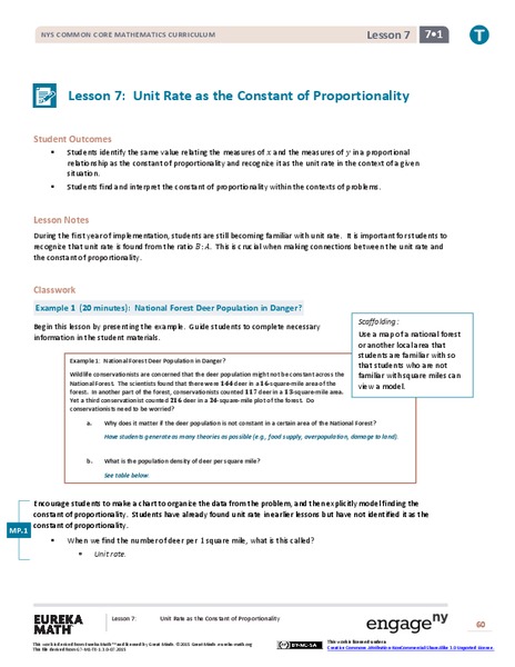 Unit Rate as the Constant of Proportionality Lesson Plan