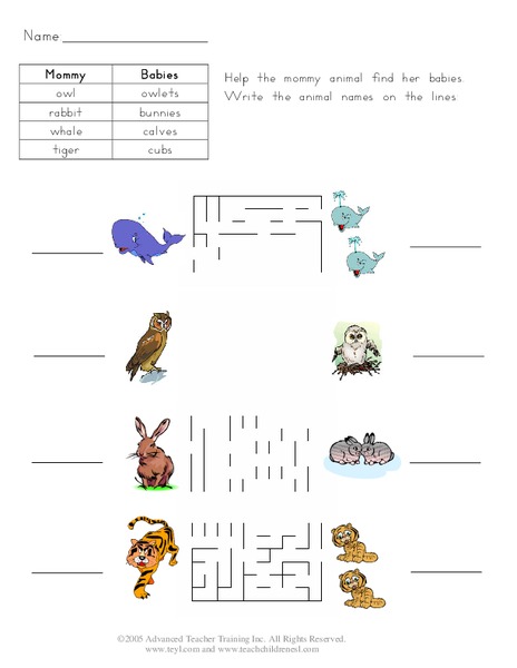 Animal Mommies and Babies Worksheet
