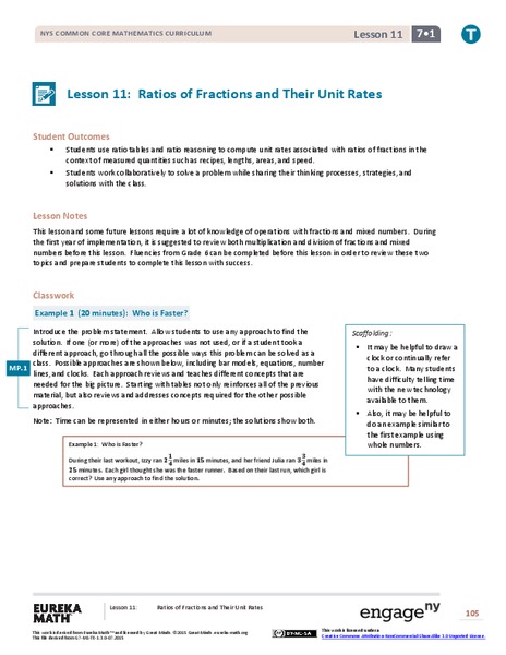 Ratios of Fractions and Their Unit Rates Lesson Plan