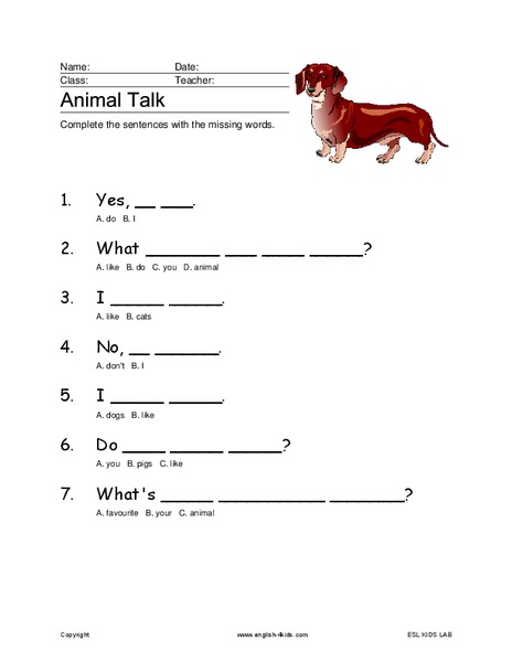 Animal Talk Worksheet