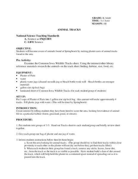Animal Tracks Lesson Plan