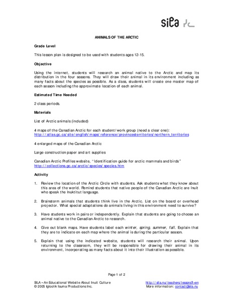 Animals of the Arctic Lesson Plan