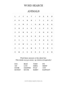 Animals Word Search Worksheet