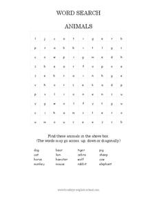 Animals Word Search Worksheet