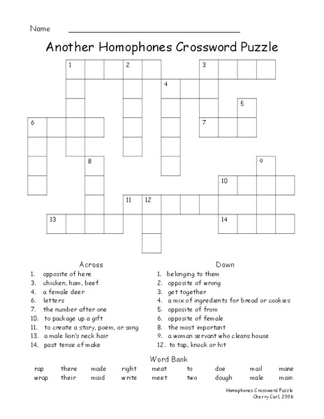 Another Homophones Crossword Puzzle Worksheet