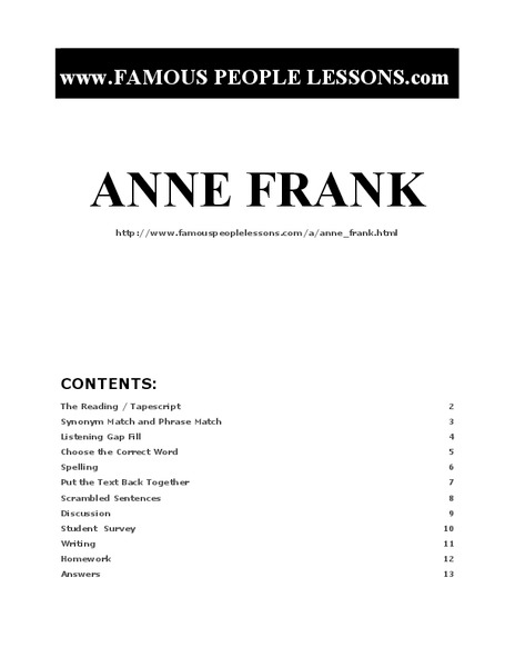 Anne Frank Worksheet