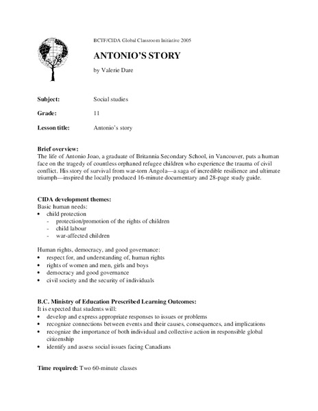 Antonio's Story Lesson Plan