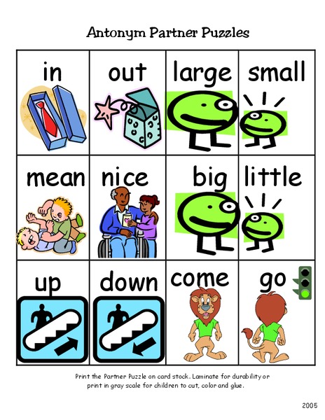 Antonym Partner Puzzles Worksheet