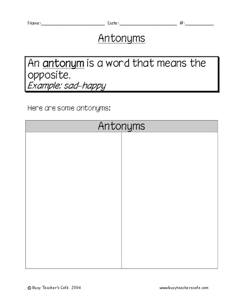 Antonyms Worksheet
