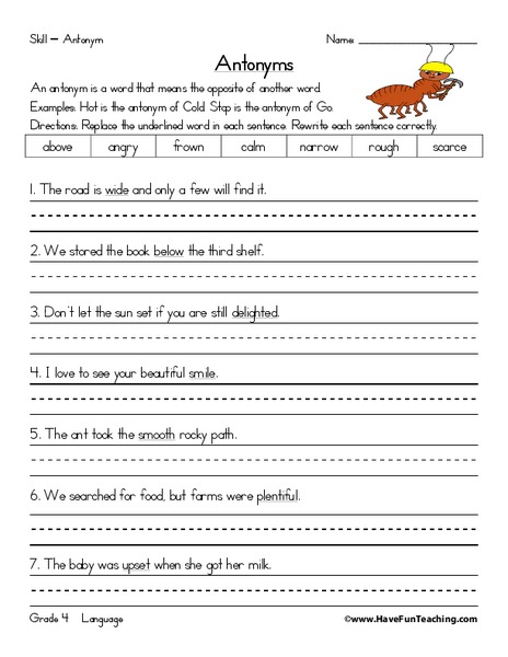 Antonyms Worksheet