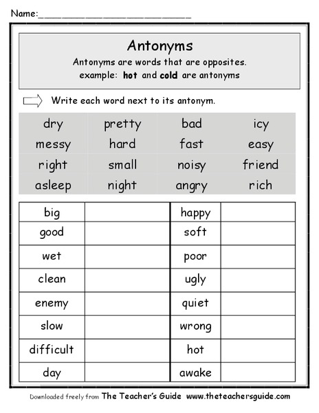 Antonyms Worksheet
