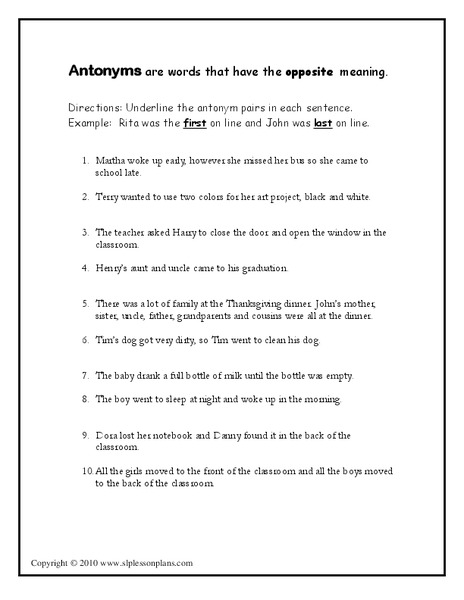 Antonyms Worksheet