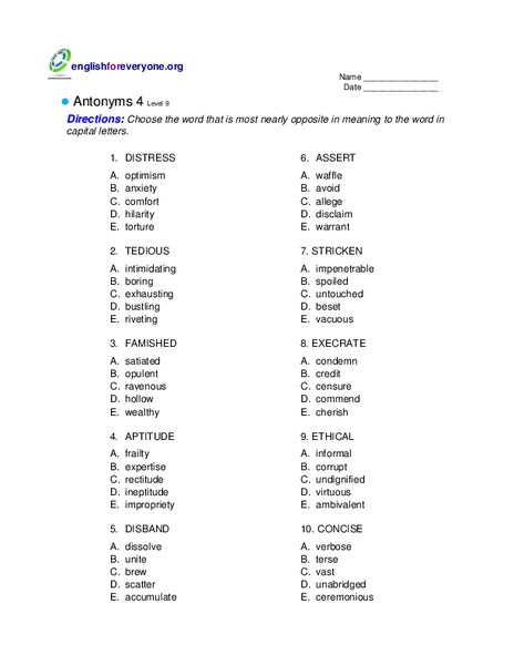 Antonyms 4 Worksheet