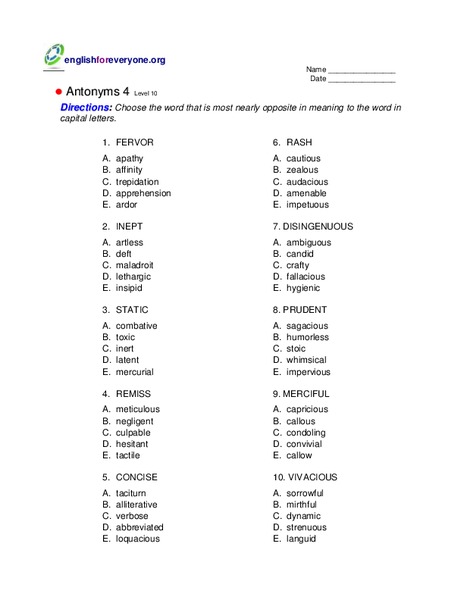 Antonyms 4  Worksheet