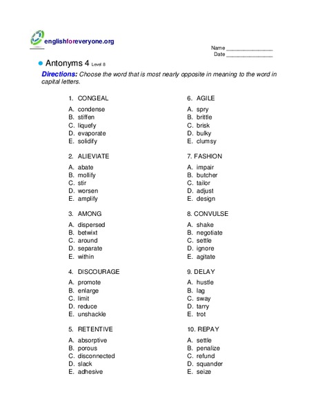 Antonyms 4 Worksheet