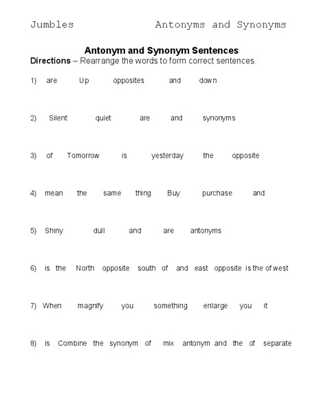 Antonyms and Synonyms Worksheet