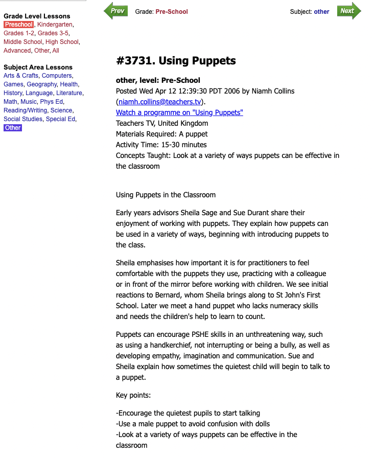 Using Puppets Lesson Plan