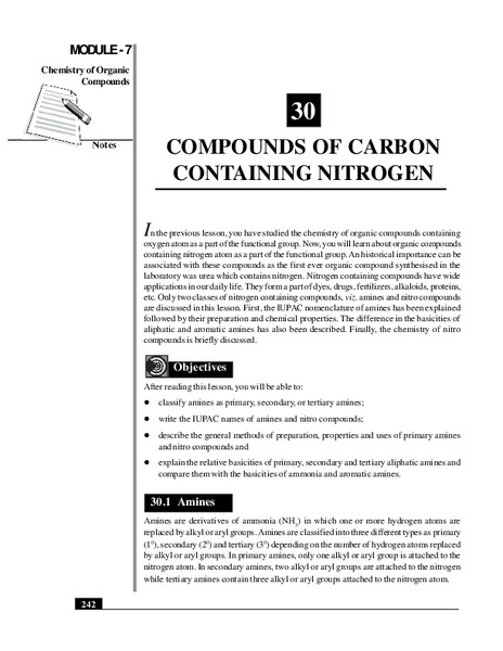 Compounds of Carbon Containing Nitrogen Handout