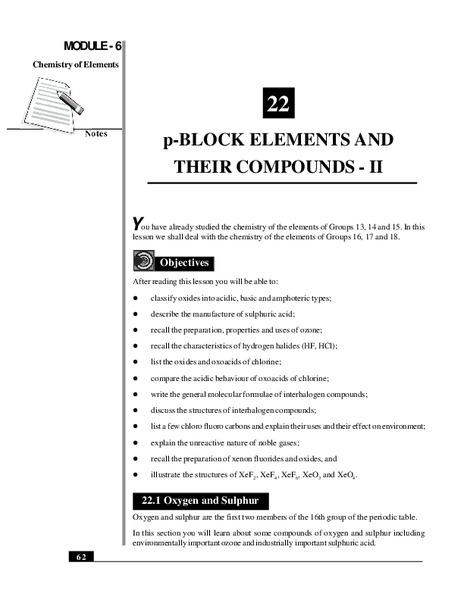 p-Block Elements and Their Compounds – II Handout