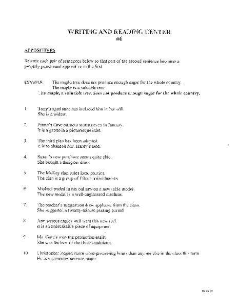 Appositives Worksheet