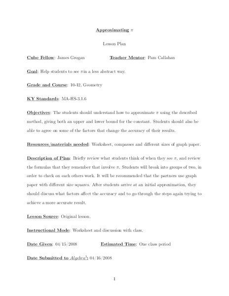 Approximating Pi Lesson Plan