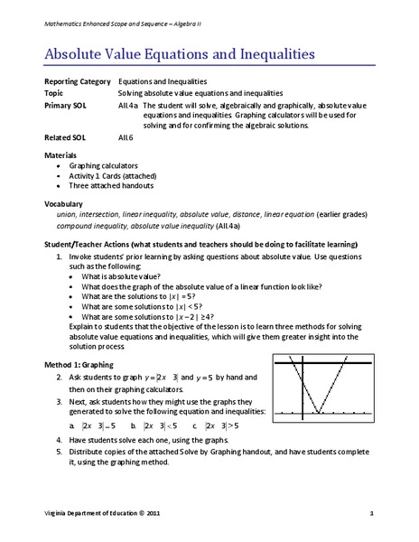 Absolute Value Equations and Inequalities Lesson Plan