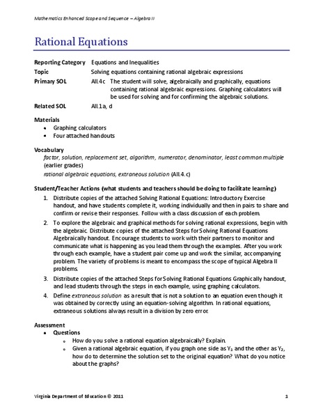 Rational Equations Lesson Plan
