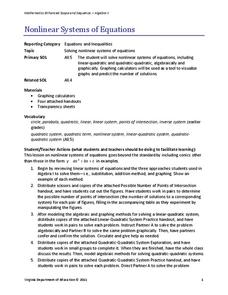 Nonlinear Systems of Equations Lesson Plan