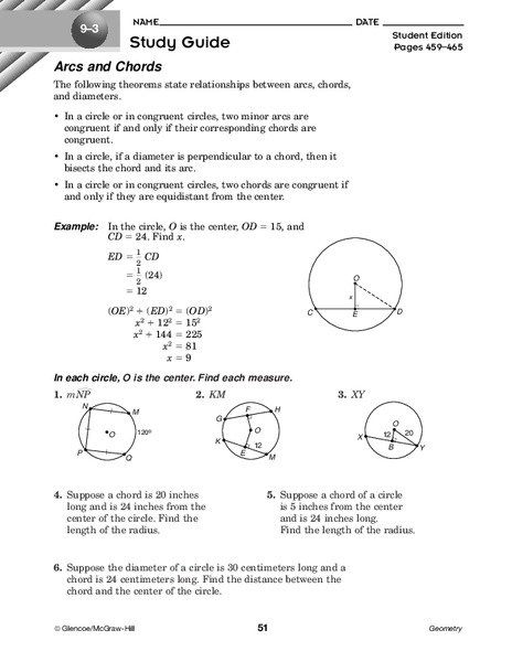 Arcs and Chords Worksheet