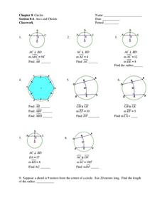 Arcs and Chords Worksheet