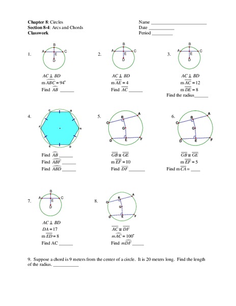 Arcs and Chords Worksheet