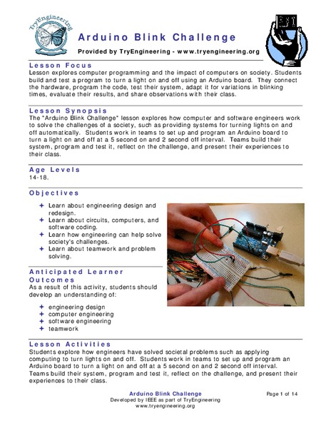 Arduino Blink Challenge Lesson Plan