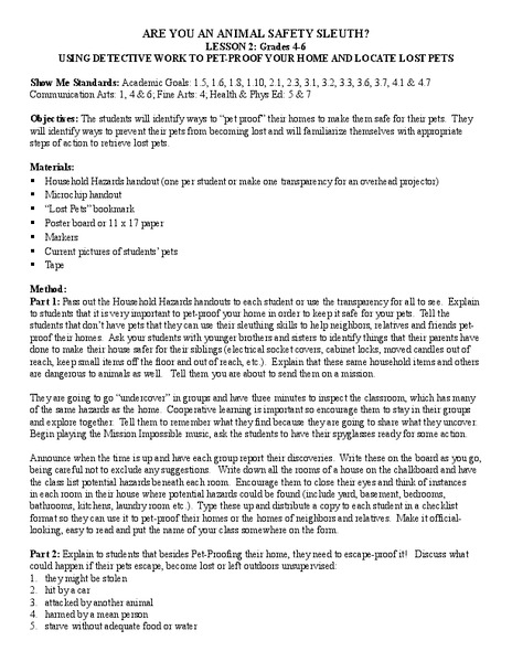 Are You an Animal Safety Sleuth? Lesson Plan
