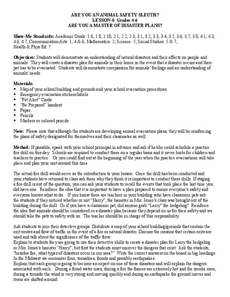 Are You an Animal Safety Sleuth? Lesson Plan