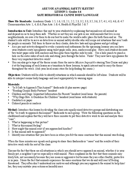 Are You an Animal Safety Sleuth? Lesson Plan