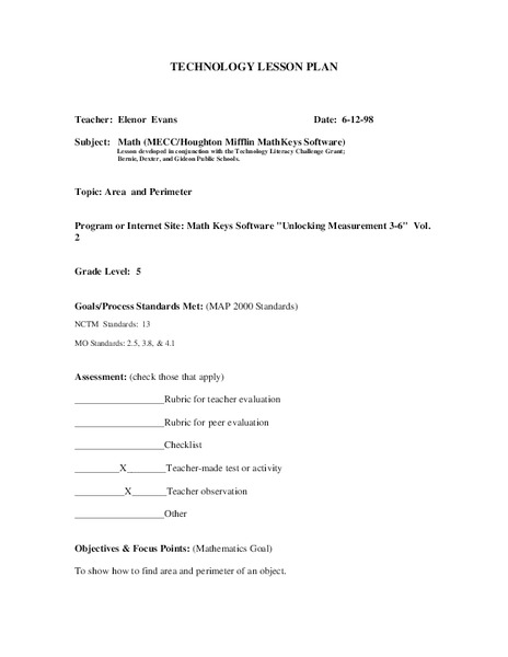 Area And Perimeter Lesson Plan