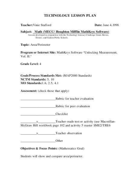 Area And Perimeter Lesson Plan