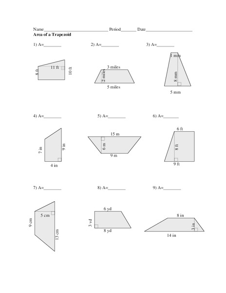 Area of a Trapezoid Worksheet