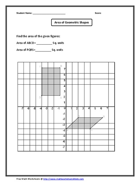 Area of Geometric Shapes Worksheet