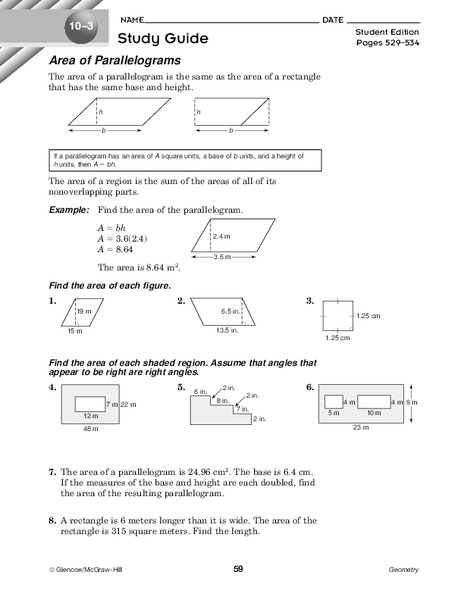 Area of Parallelograms Worksheet