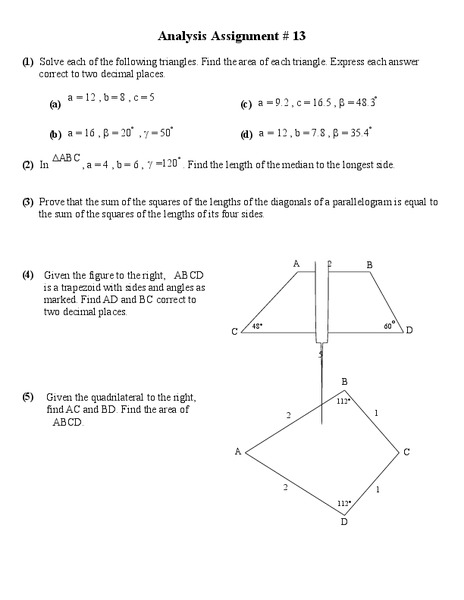 Area of Quadrilaterals Worksheet