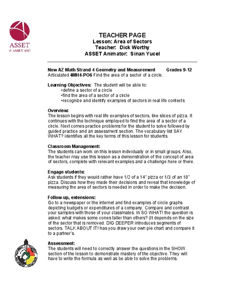 Area Of Sectors Lesson Plan