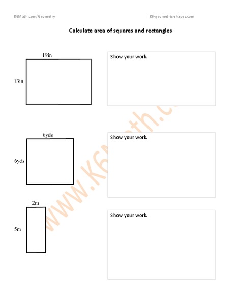 Area of Squares and Rectangles Worksheet
